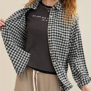 Aerie Black and White Checkered Button Down Shirt